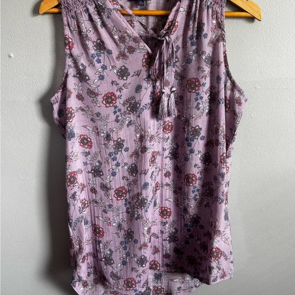 Artesia Women's Top Sleeveless Purple Floral Boho Chic Tie Front Size M EUC - Picture 2 of 9